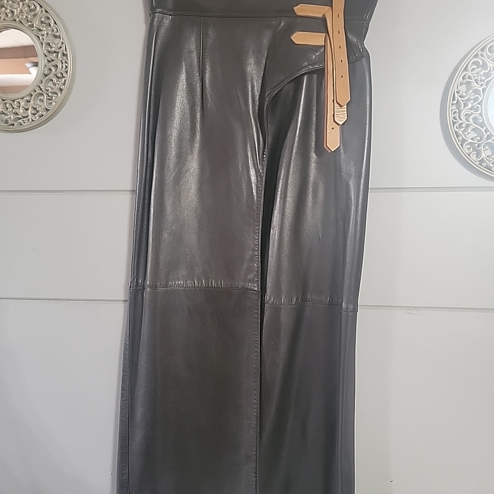 JC De Castelbajac leather skirt Midi Black lining Size Small Medium Eur 42 Rare